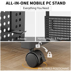 Adjustable PC Tower Stand – Computer Holder with Charging Station & Pegboard Organizer