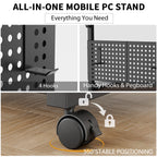PC tower stand on gaming desk setup