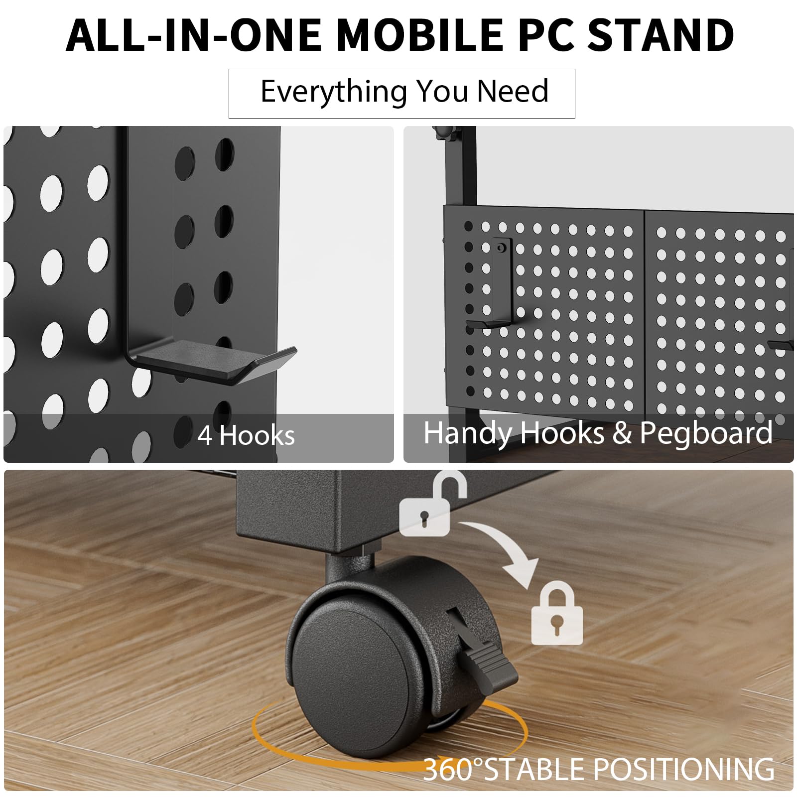 PC tower stand on gaming desk setup