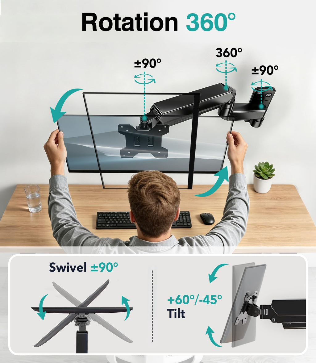 Dual Monitor Stand – Adjustable Desk Mount for 17–32" Screens, Full Motion VESA