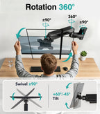 Dual Monitor Stand – Adjustable Desk Mount for 17–32" Screens, Full Motion VESA