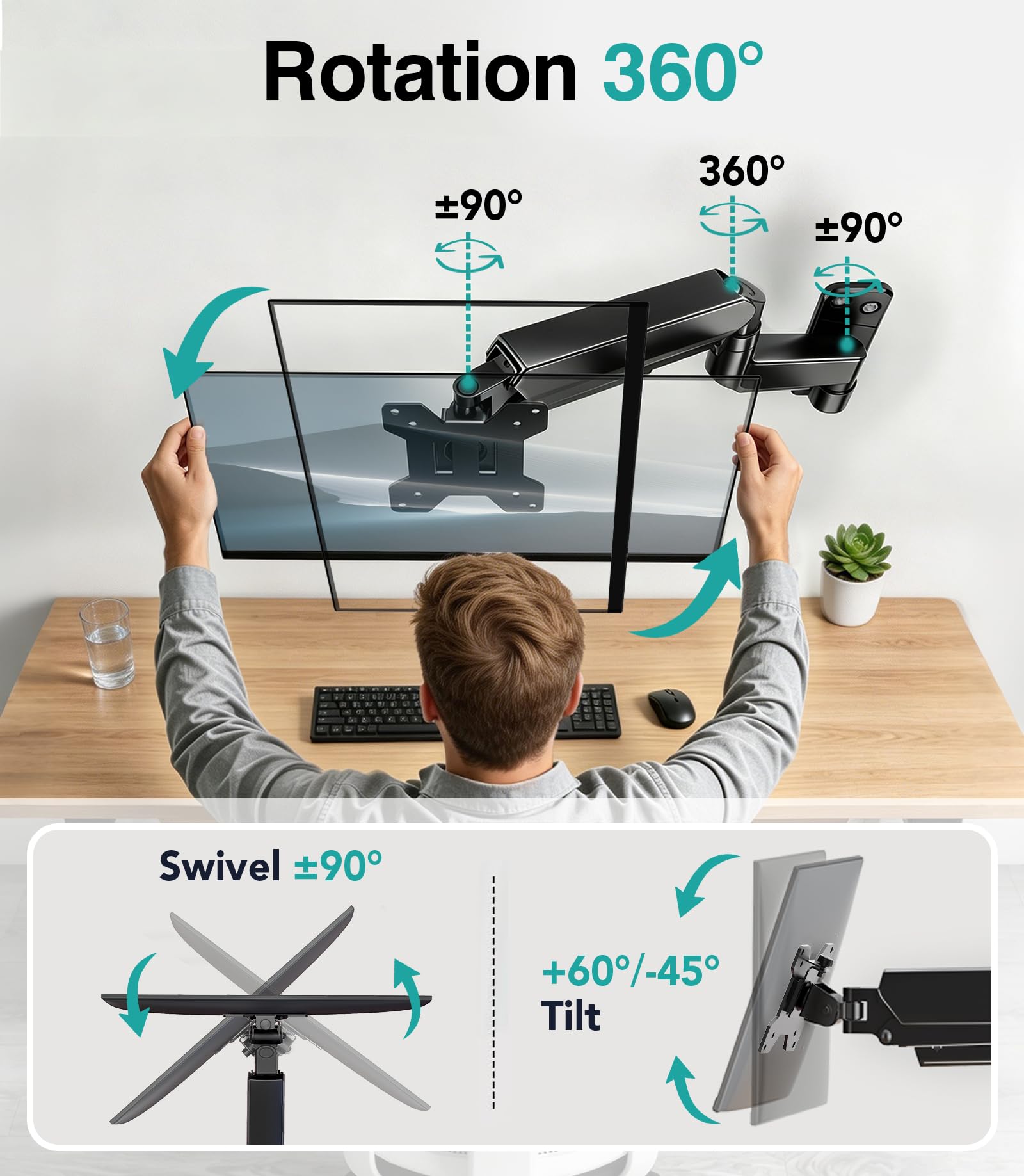 Dual Monitor Stand – Adjustable Desk Mount for 17–32" Screens, Full Motion VESA