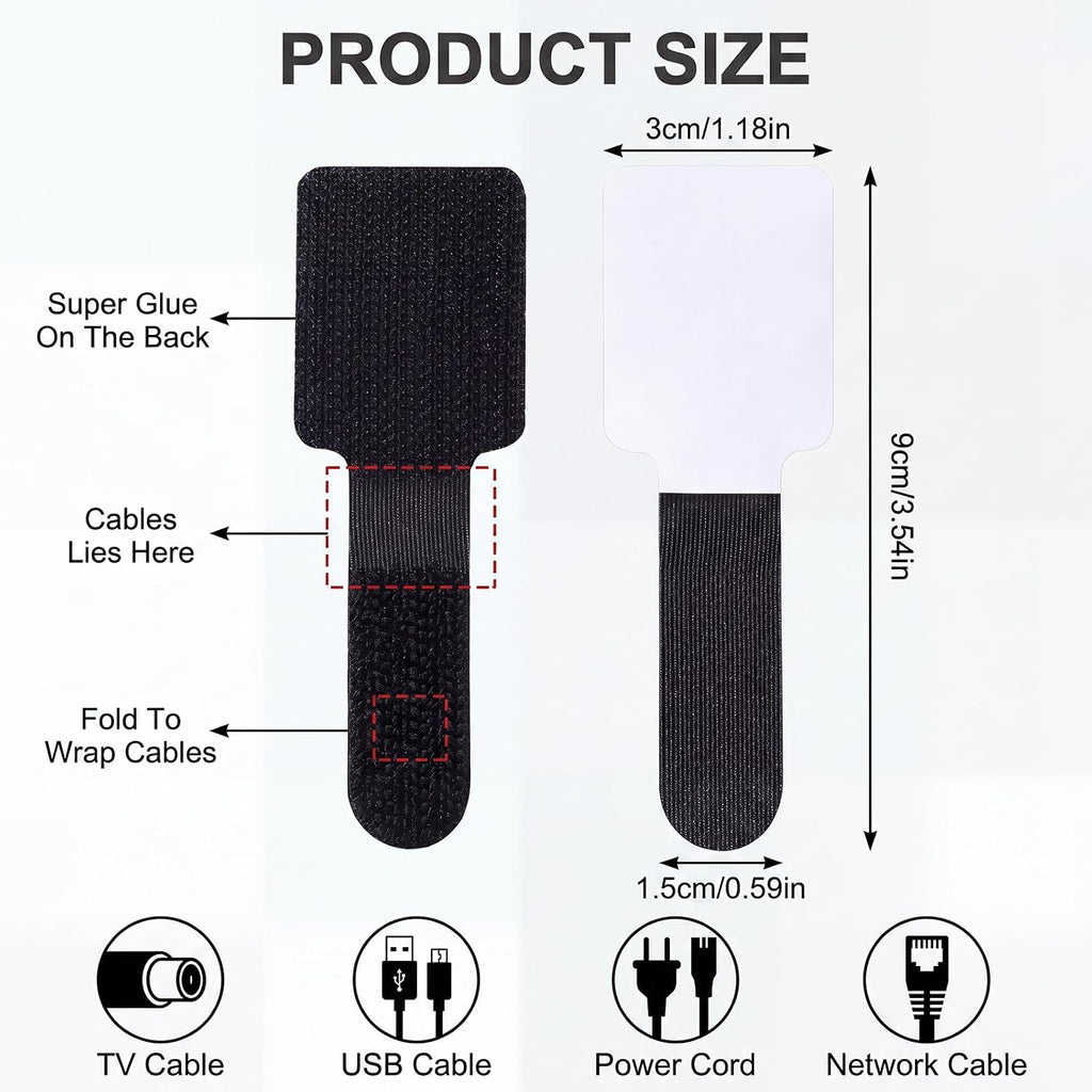 100 Pcs Cable Management Under Desk, Hook and Loop Cable Straps, Black