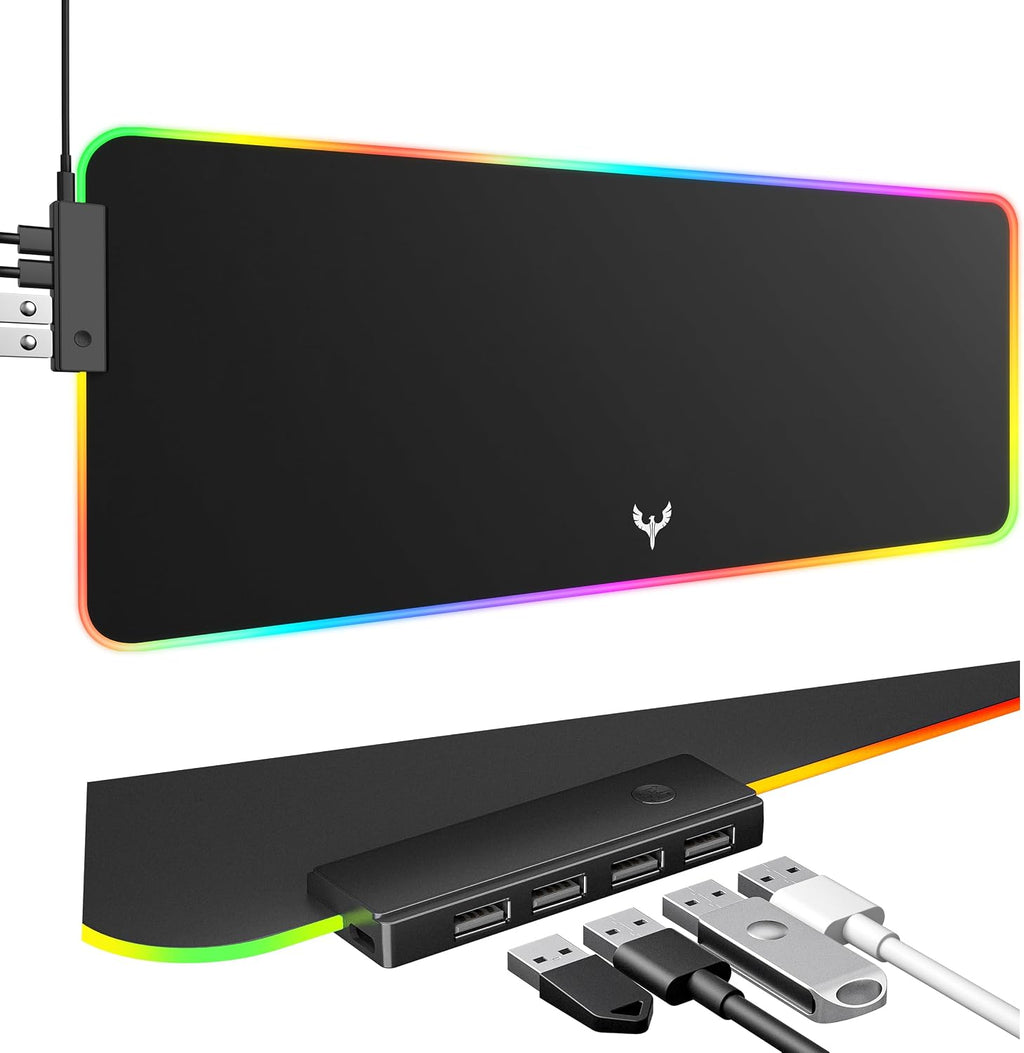 RGB gaming mouse pad with USB hub and 14 lighting modes