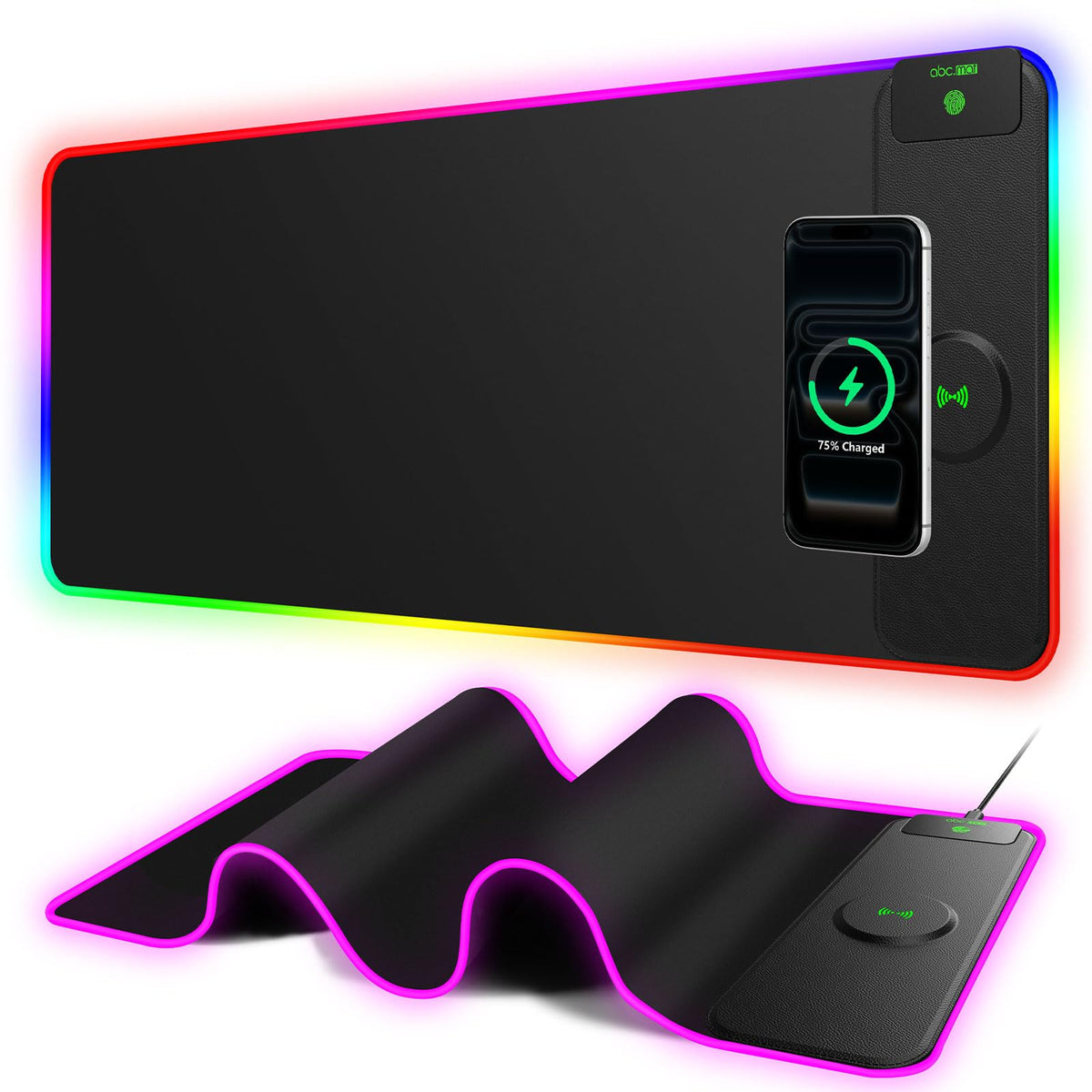 XXL RGB LED Gaming Mouse Pad – Wireless Charger, Phone Holder & 25 Lighting Effects