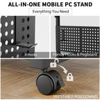 Adjustable PC Tower Stand – Computer Holder with Charging Station & Pegboard Organizer