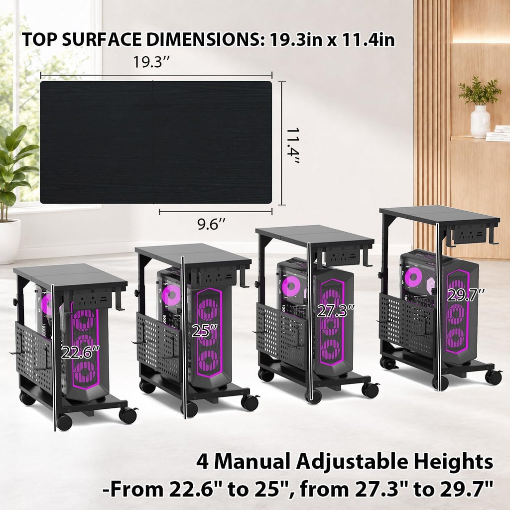 Adjustable PC Tower Stand – Computer Holder with Charging Station & Pegboard Organizer