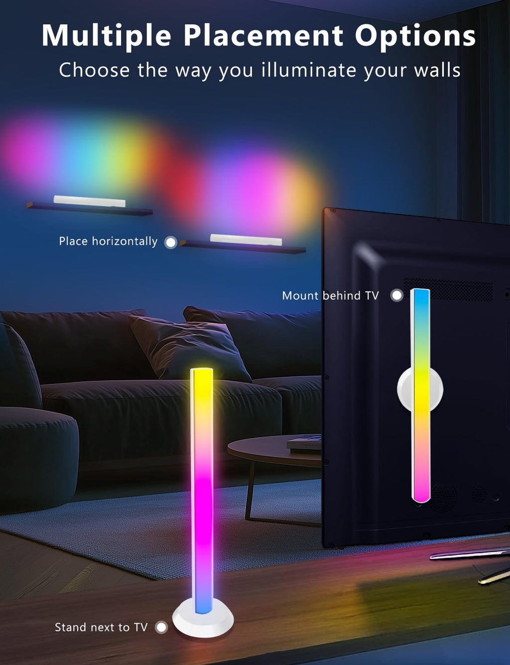Smart LED Light Bars – RGB TV Backlight & Color-Changing Gaming Room Lights