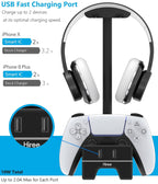 Controller charging station with headphone stand