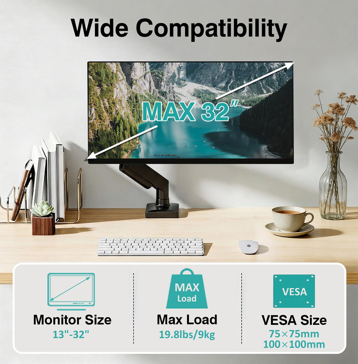 Dual Monitor Stand – Adjustable Desk Mount for 17–32" Screens, Full Motion VESA
