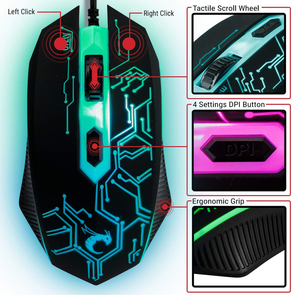 4-in-1 RGB Gaming Bundle – Wired LED Keyboard, Mouse, Mouse Pad & Headset Set