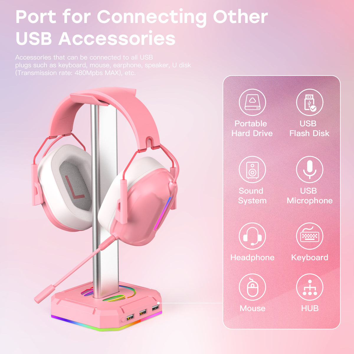 ZUOYA RGB Headphone Stand with USB Charging