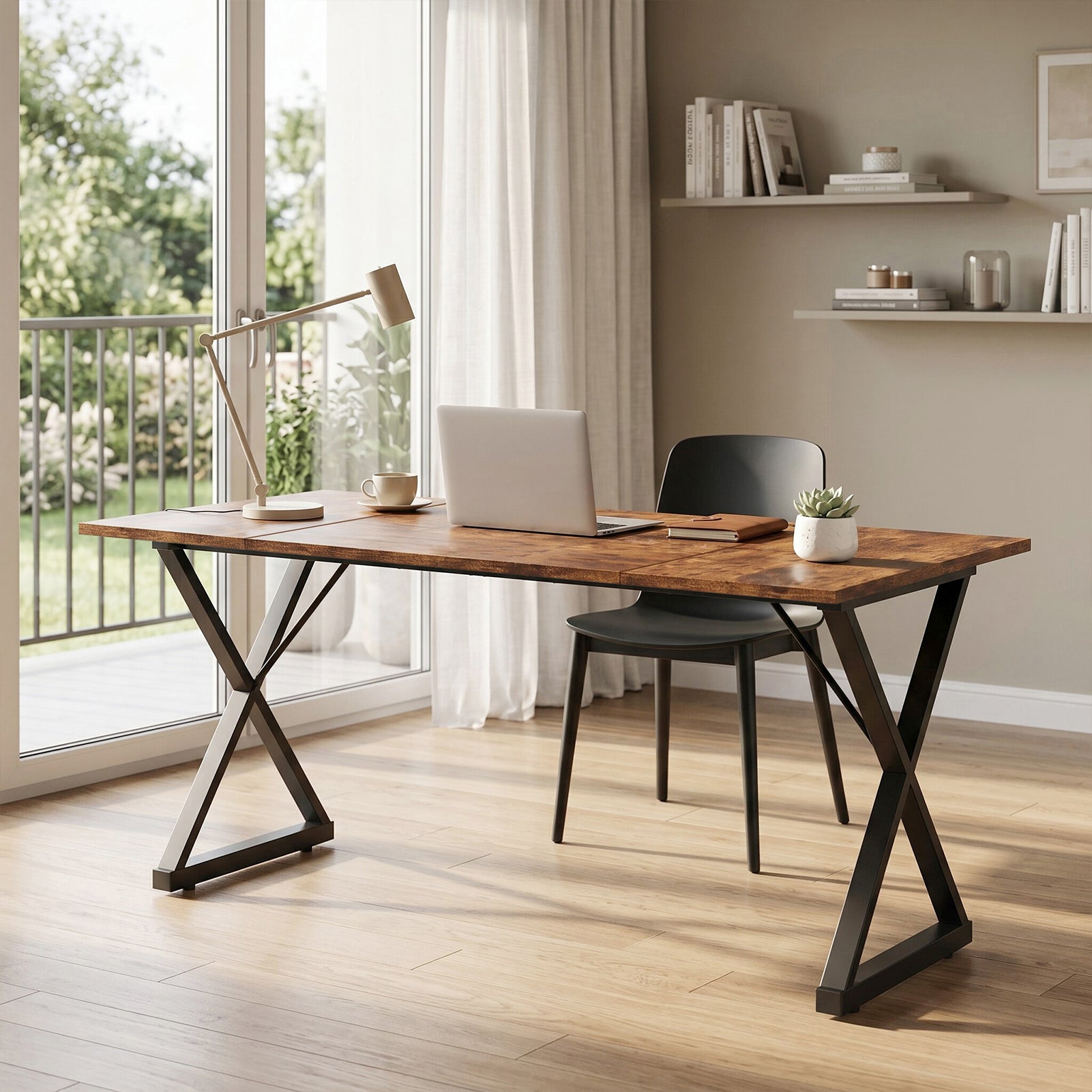 Executive Wooden Computer Desk with Metal Legs
