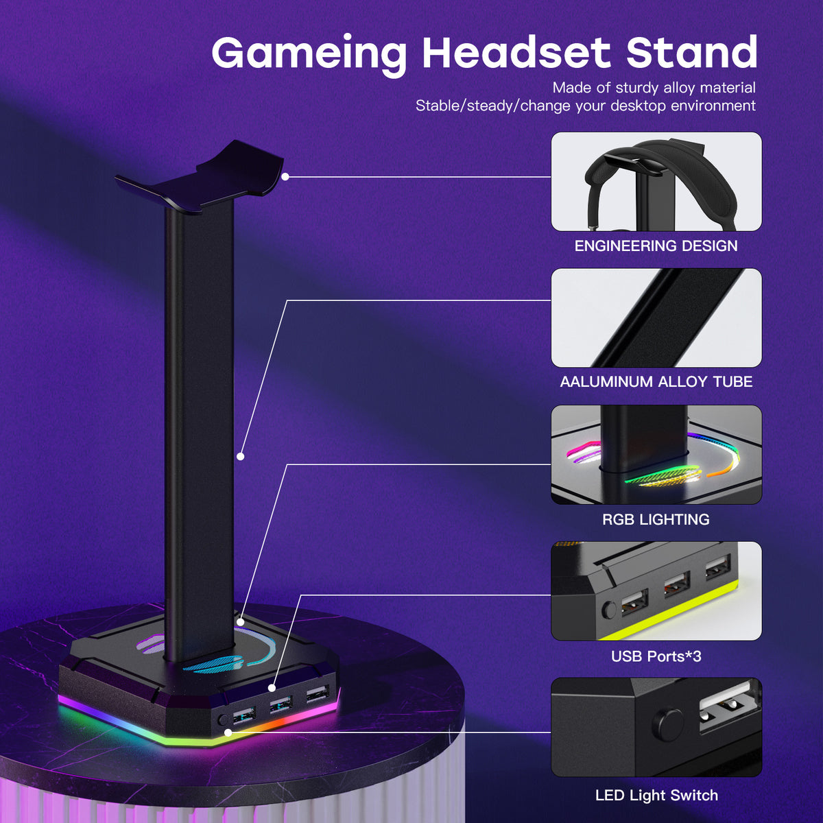 ZUOYA RGB Headphone Stand with USB Charging