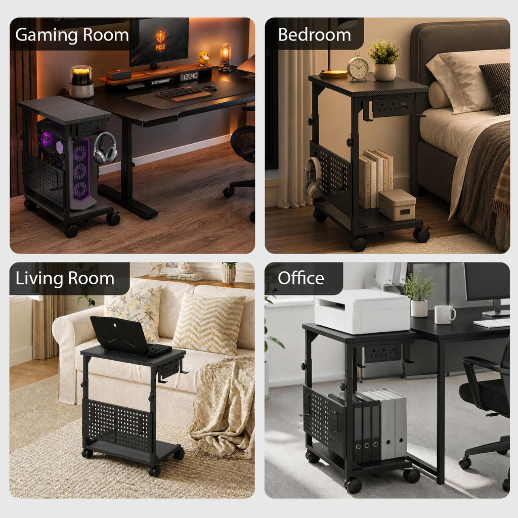 Adjustable PC Tower Stand – Computer Holder with Charging Station & Pegboard Organizer