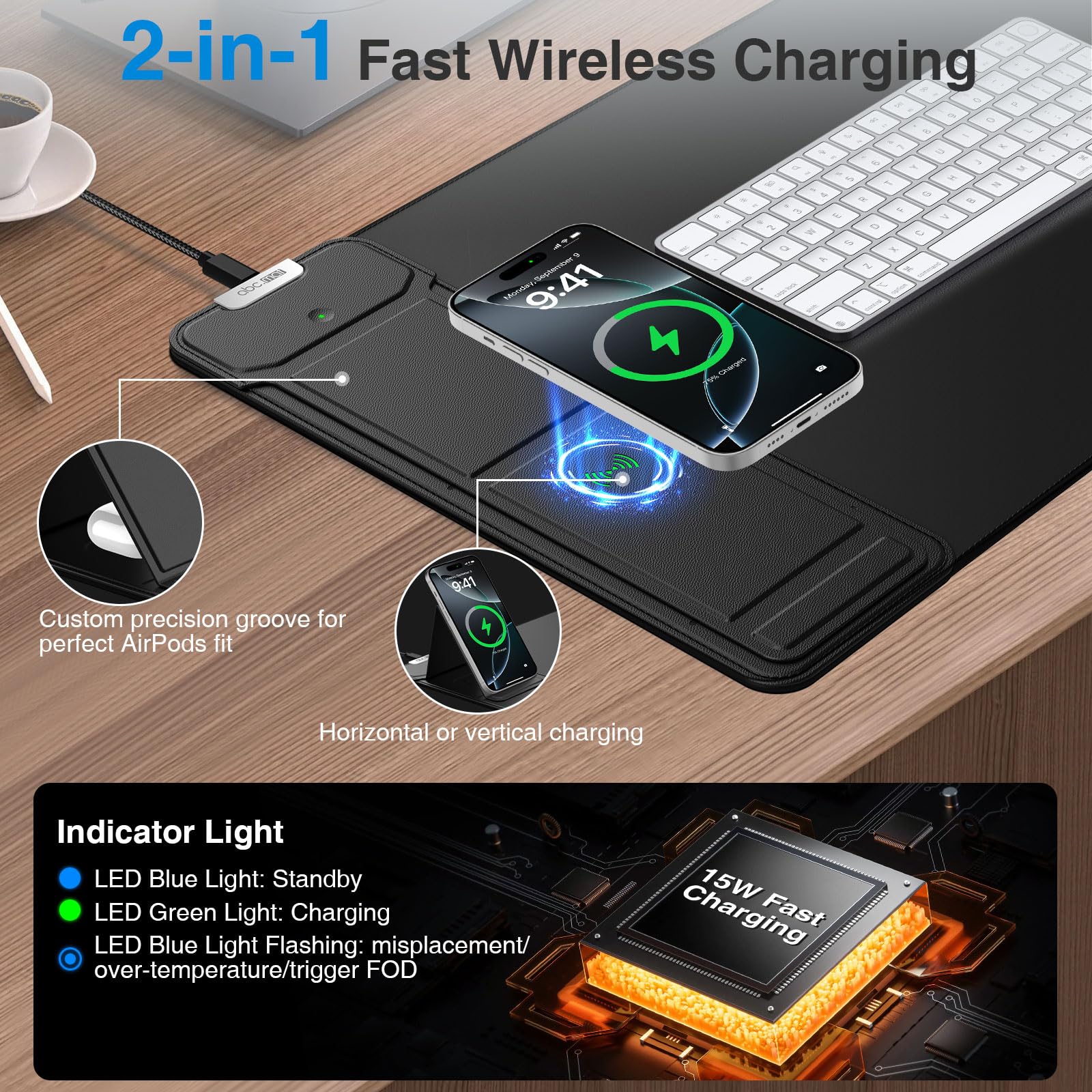 XXL RGB LED Gaming Mouse Pad – Wireless Charger, Phone Holder & 25 Lighting Effects