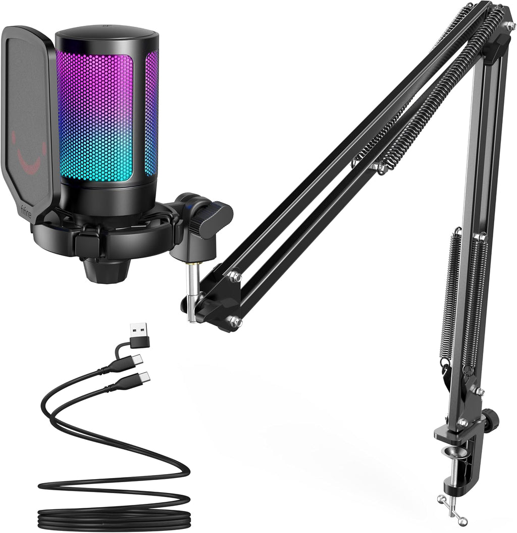 FIFINE AmpliGame A6T USB Gaming Microphone Kit, Condenser Mic for Streaming