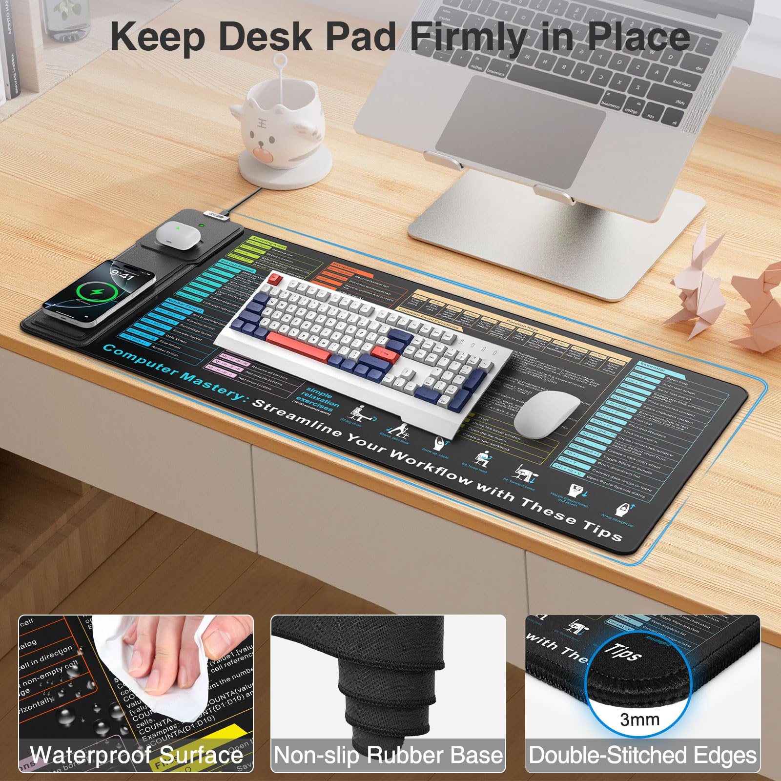 XXL RGB LED Gaming Mouse Pad – Wireless Charger, Phone Holder & 25 Lighting Effects