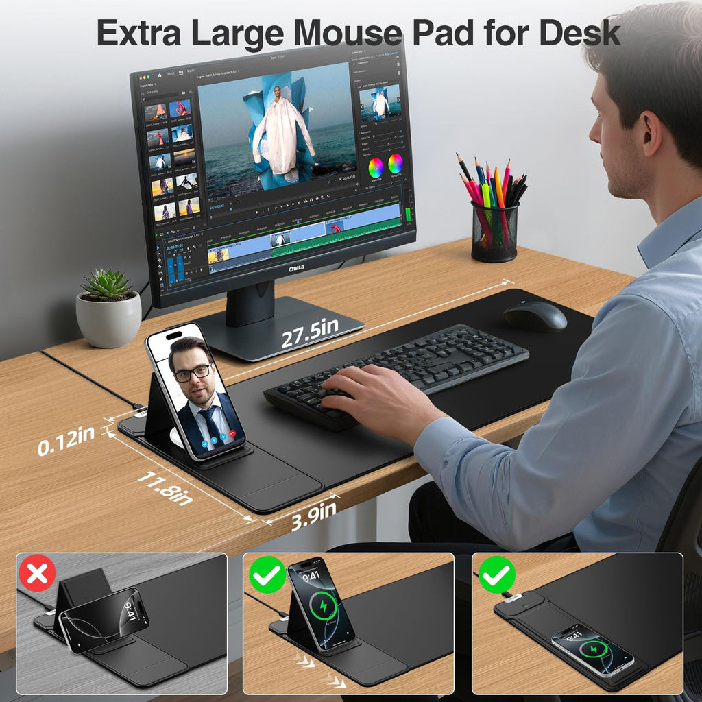 XXL RGB LED Gaming Mouse Pad – Wireless Charger, Phone Holder & 25 Lighting Effects