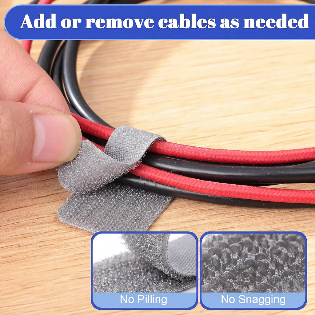100 Pcs Cable Management Under Desk, Hook and Loop Cable Straps, Black