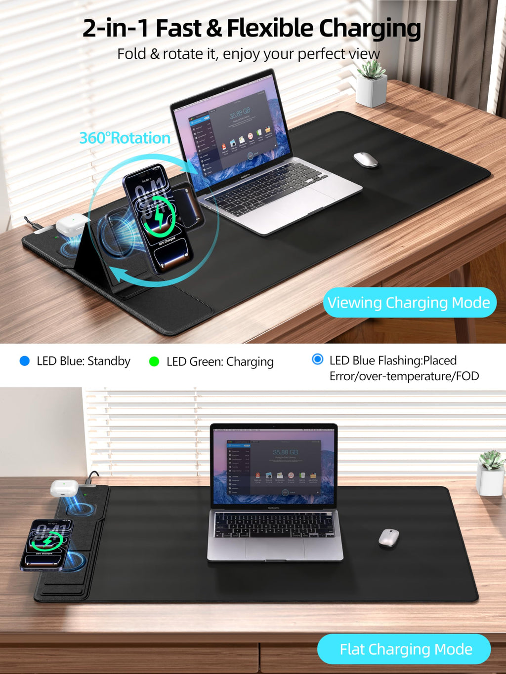XXL RGB LED Gaming Mouse Pad – Wireless Charger, Phone Holder & 25 Lighting Effects