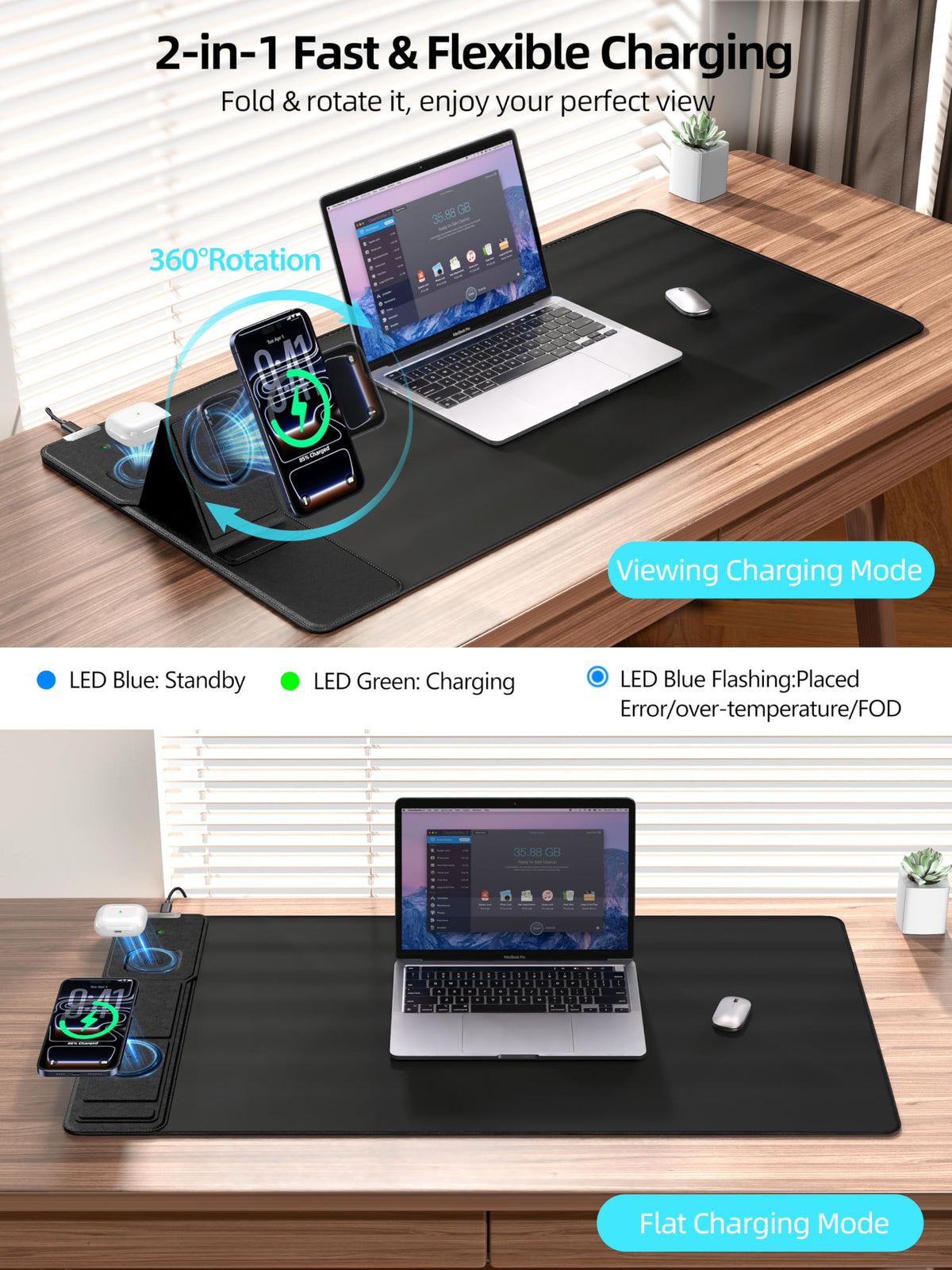 XXL RGB LED Gaming Mouse Pad – Wireless Charger, Phone Holder & 25 Lighting Effects