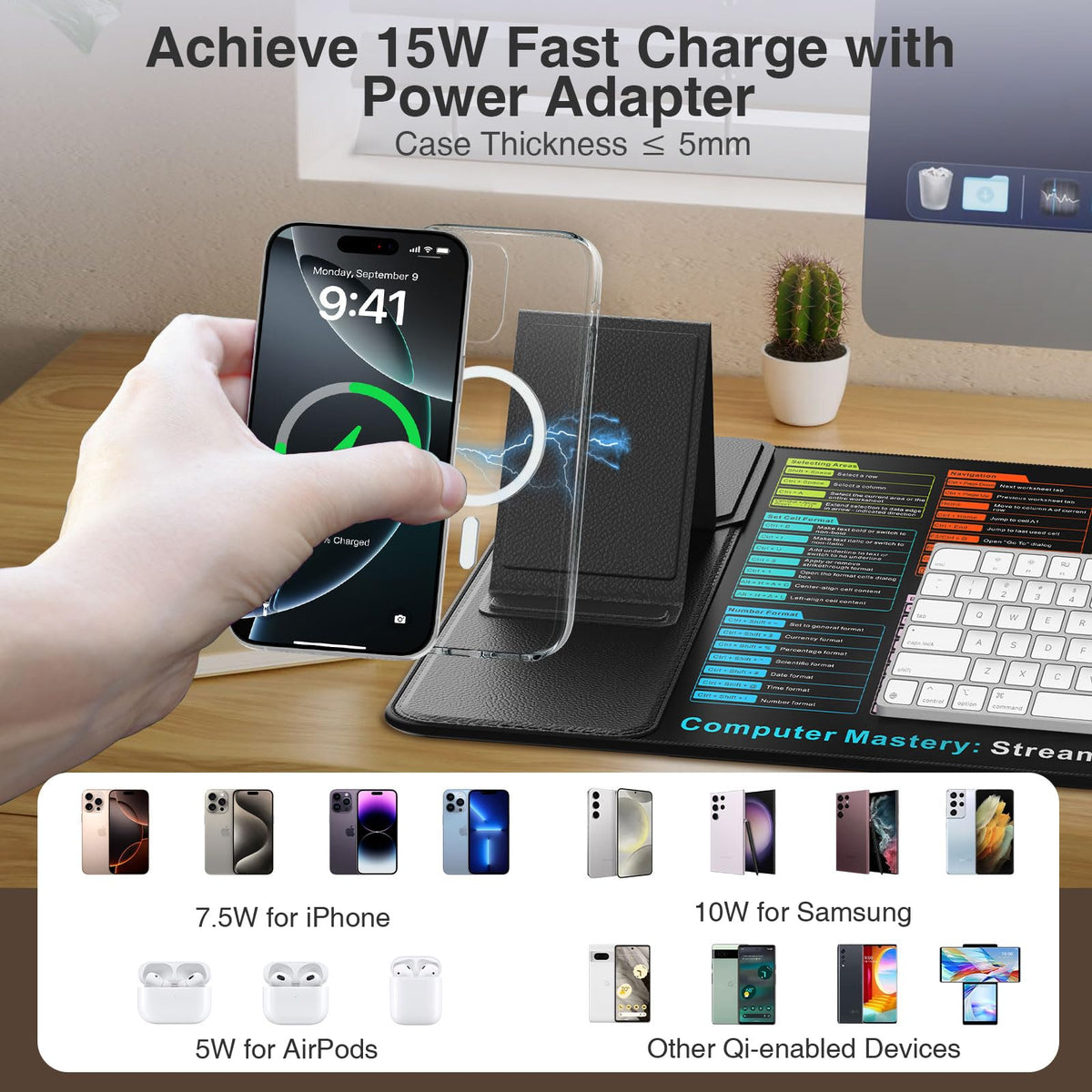 XXL RGB LED Gaming Mouse Pad – Wireless Charger, Phone Holder & 25 Lighting Effects