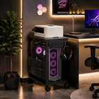 Adjustable PC Tower Stand – Computer Holder with Charging Station & Pegboard Organizer