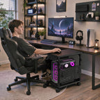 Adjustable PC Tower Stand – Computer Holder with Charging Station & Pegboard Organizer