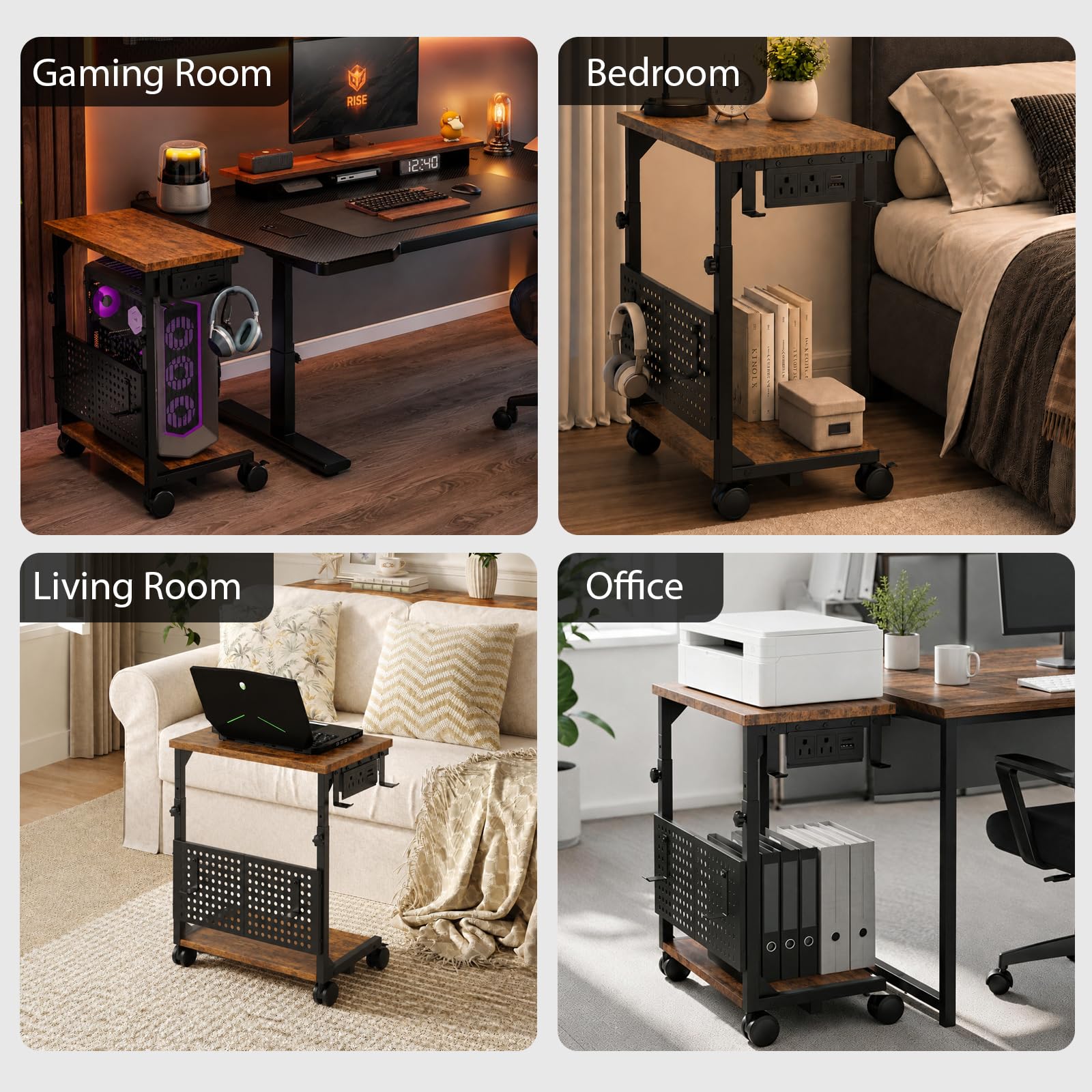 Adjustable PC Tower Stand – Computer Holder with Charging Station & Pegboard Organizer