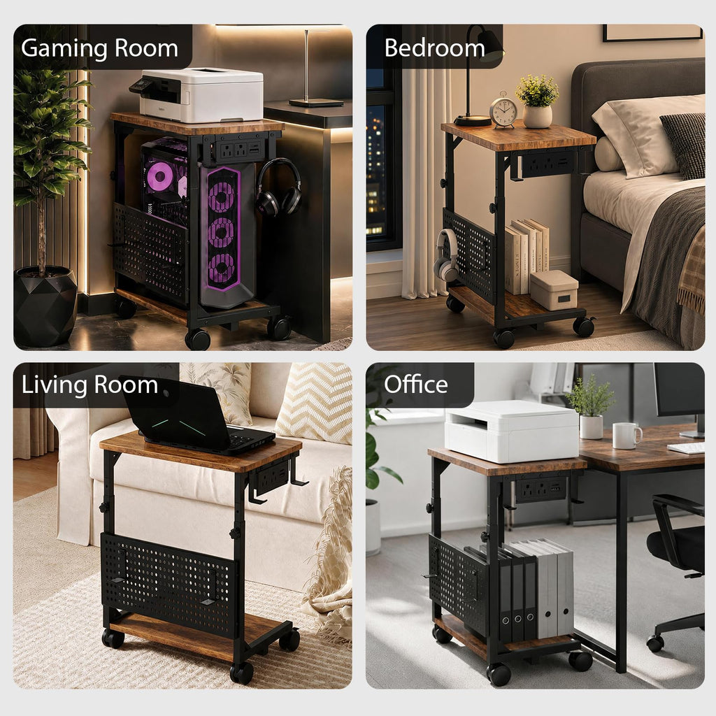 Adjustable PC Tower Stand – Computer Holder with Charging Station & Pegboard Organizer
