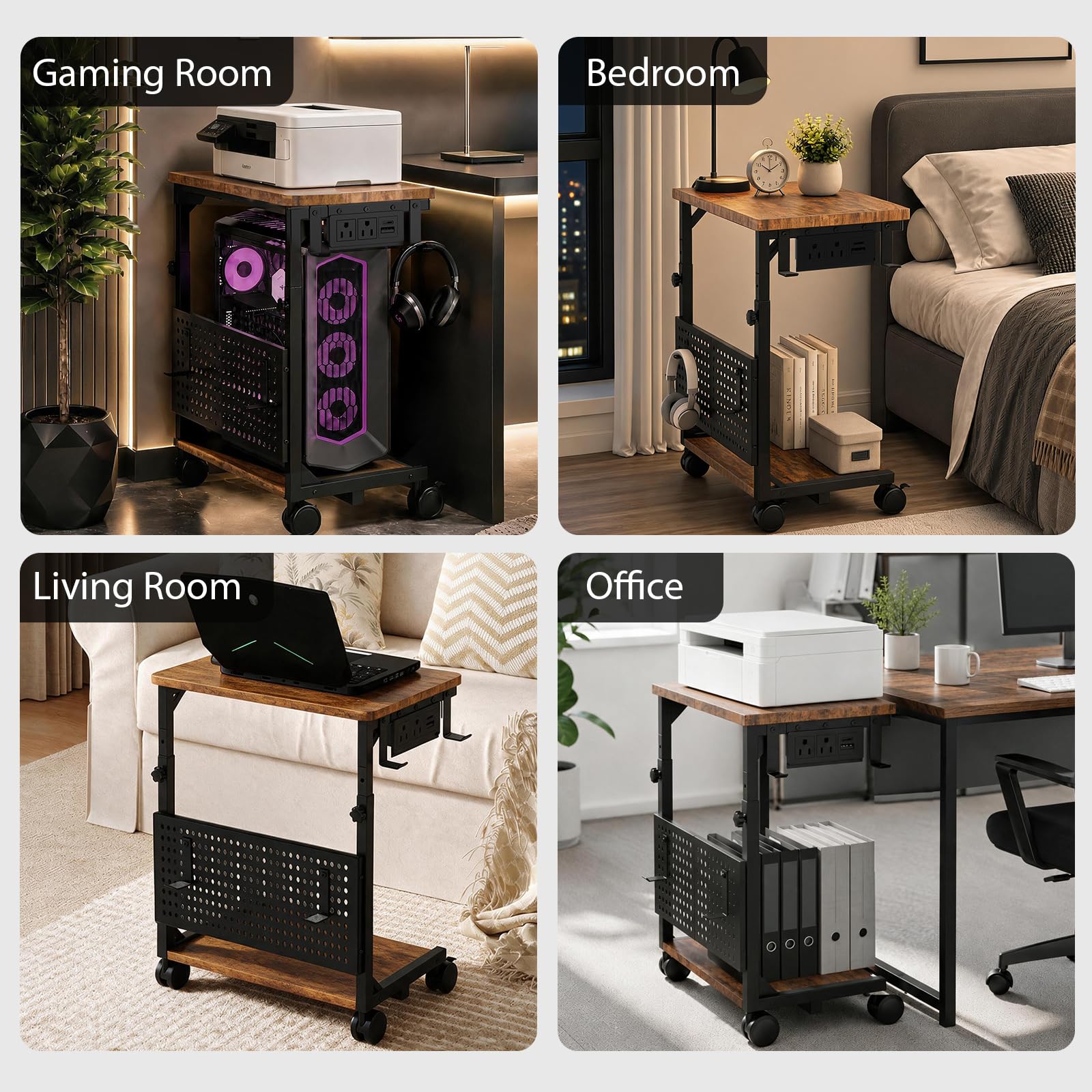 Adjustable PC Tower Stand – Computer Holder with Charging Station & Pegboard Organizer