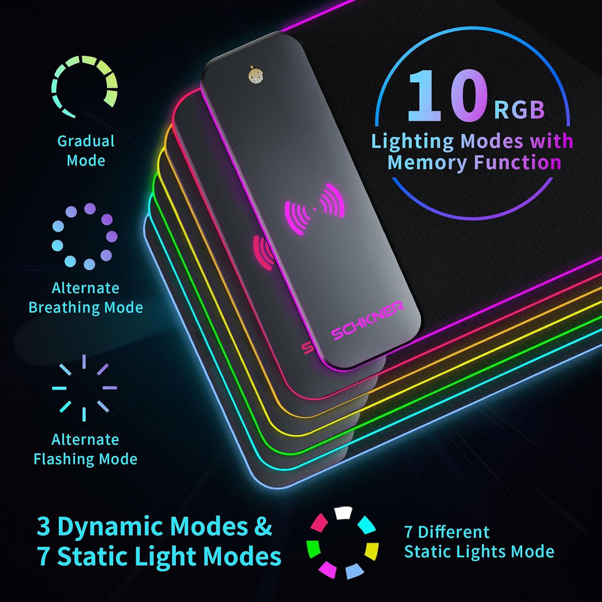 15W wireless charging zone on mouse pad
