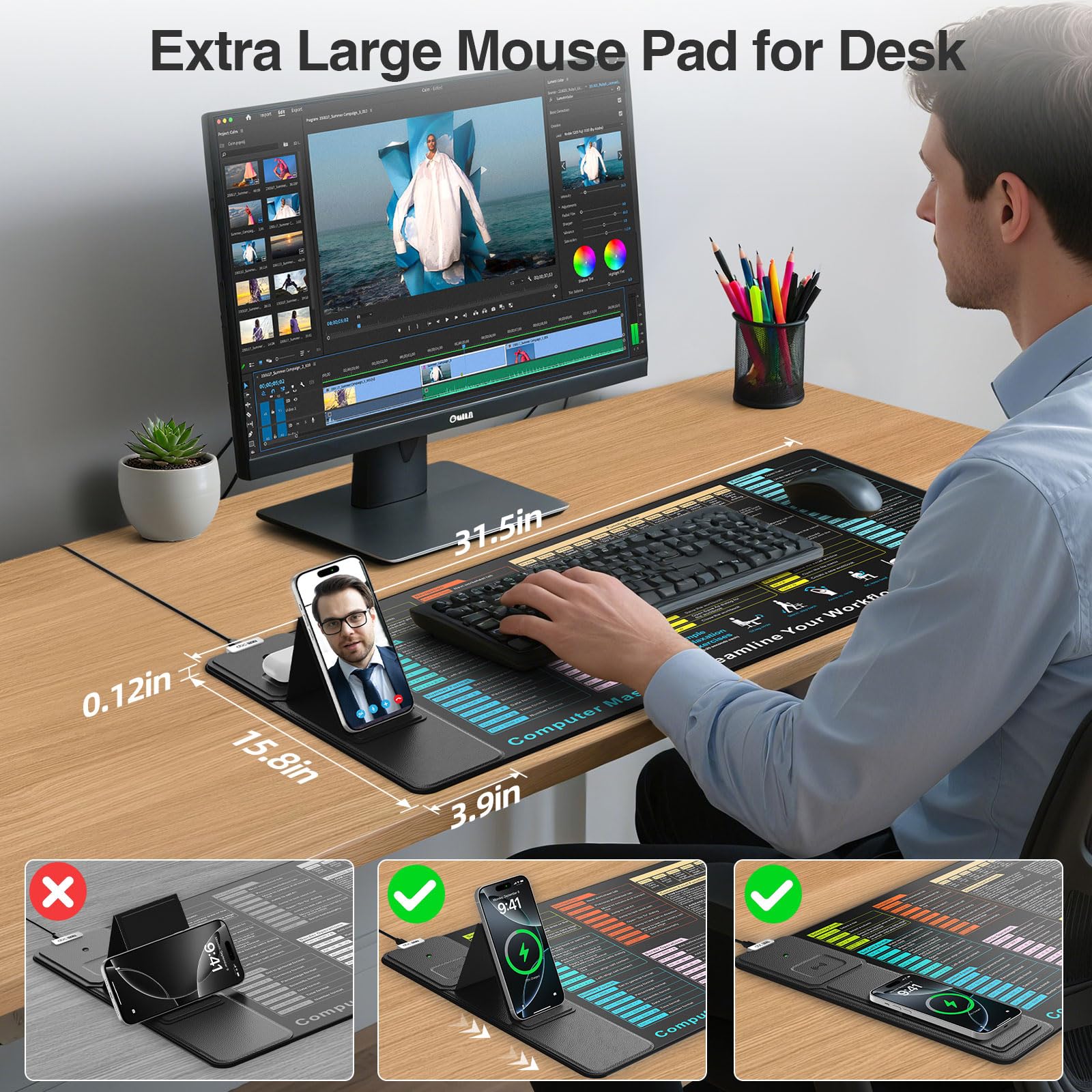 XXL RGB LED Gaming Mouse Pad – Wireless Charger, Phone Holder & 25 Lighting Effects
