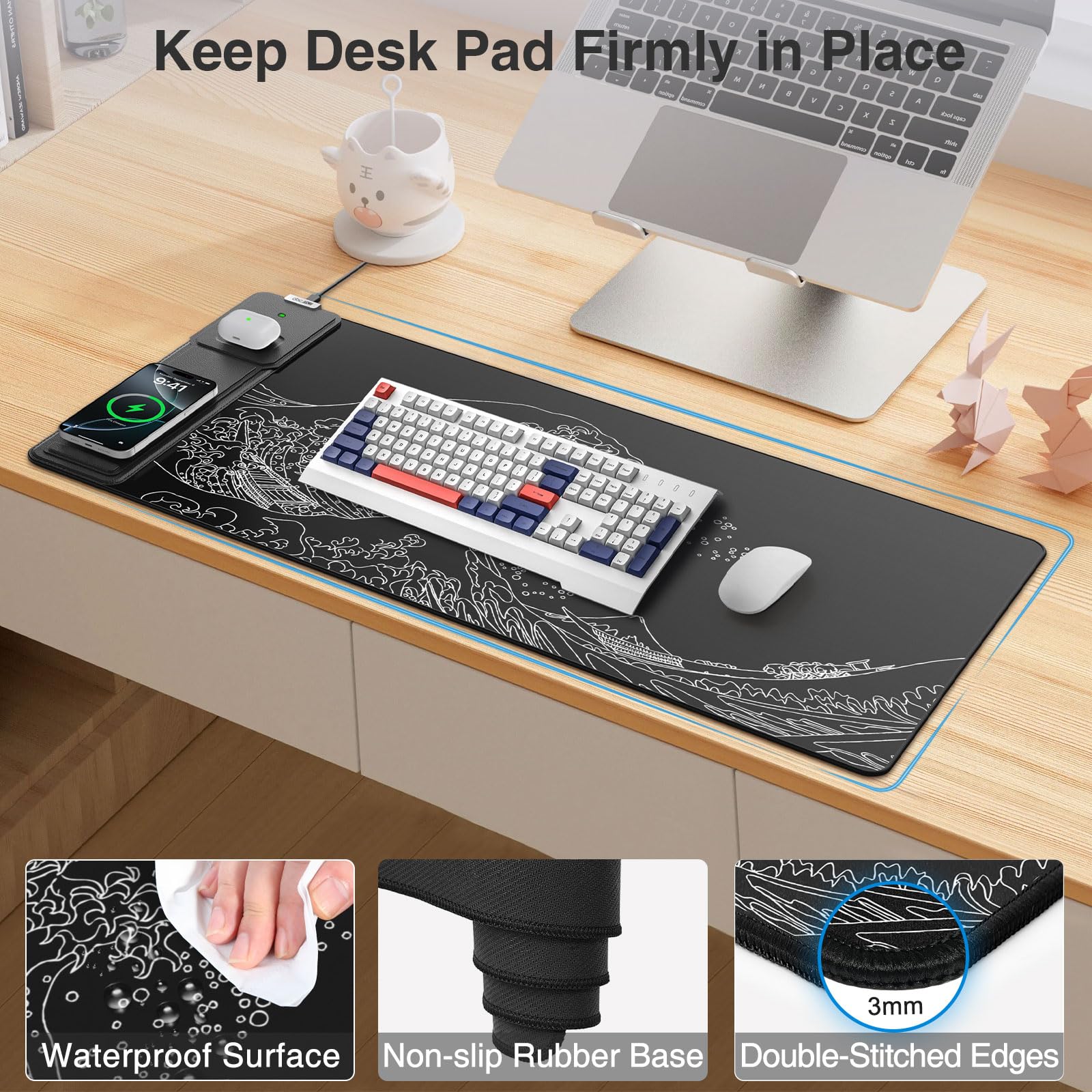 XXL RGB LED Gaming Mouse Pad – Wireless Charger, Phone Holder & 25 Lighting Effects