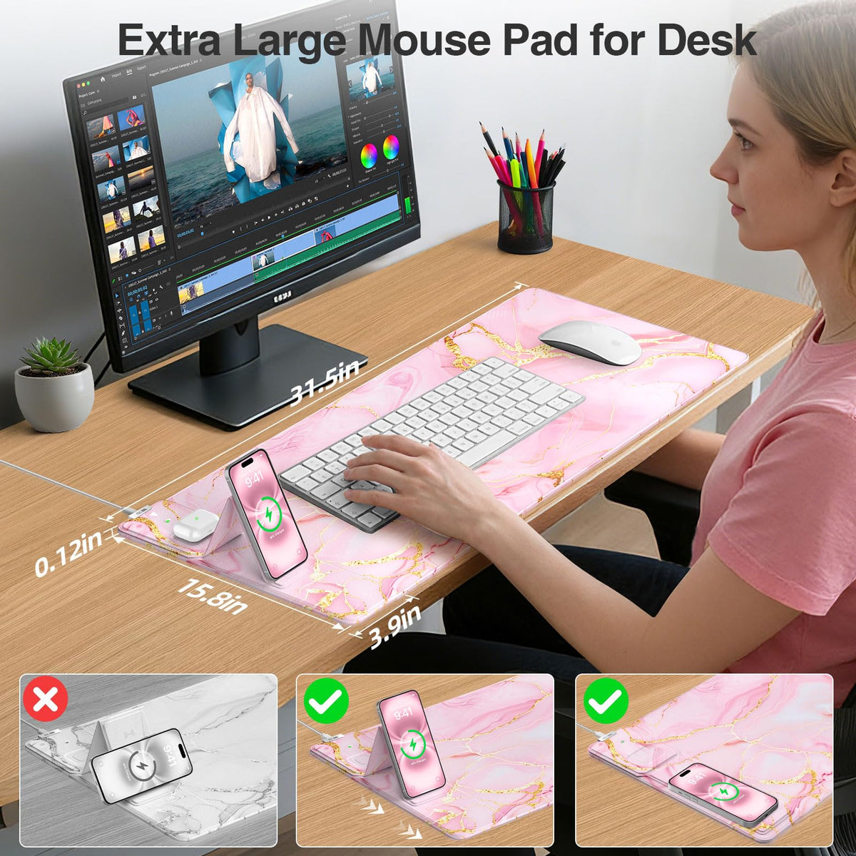 XXL RGB LED Gaming Mouse Pad – Wireless Charger, Phone Holder & 25 Lighting Effects