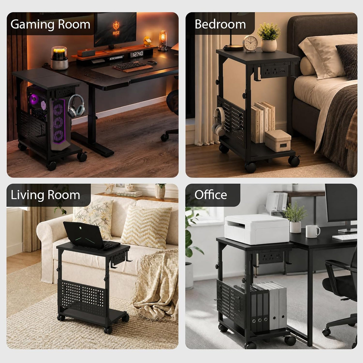 Adjustable PC Tower Stand – Computer Holder with Charging Station & Pegboard Organizer