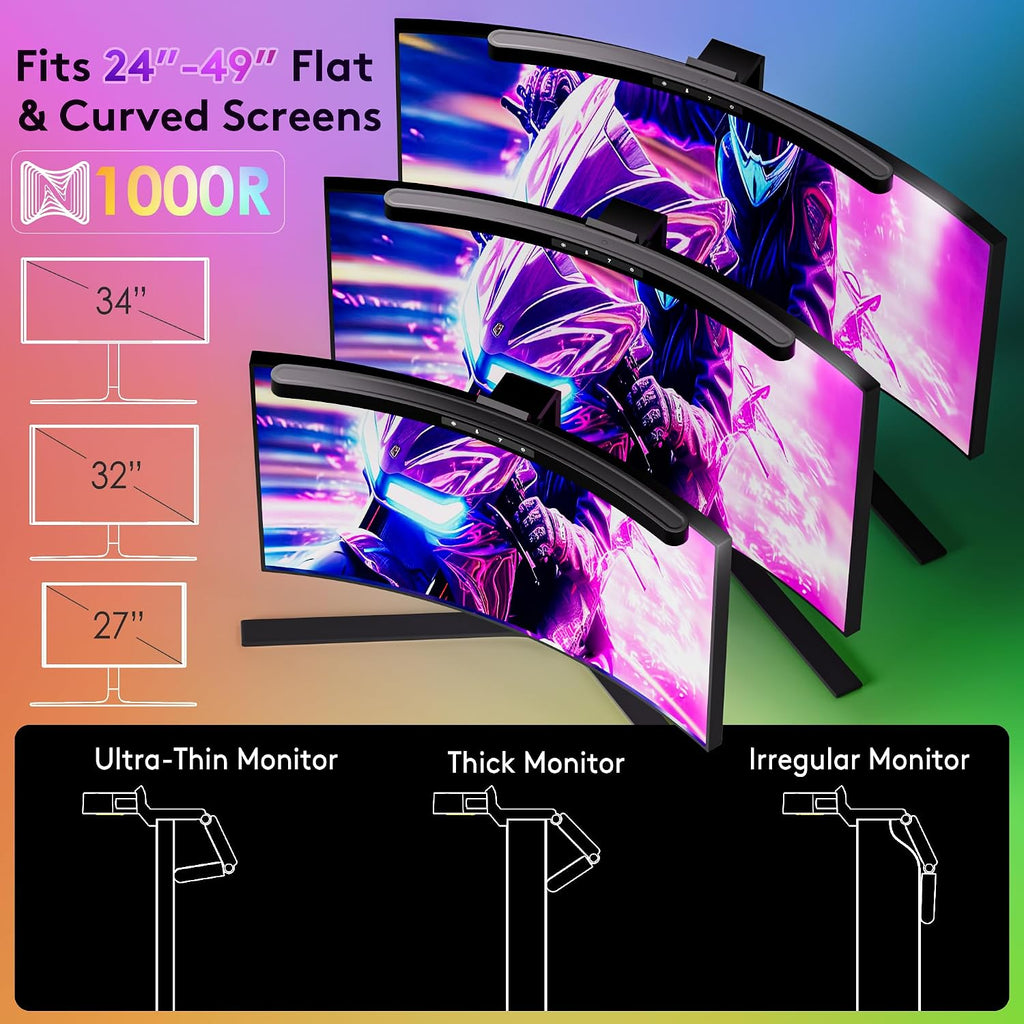 Curved monitor light bar reducing eye strain