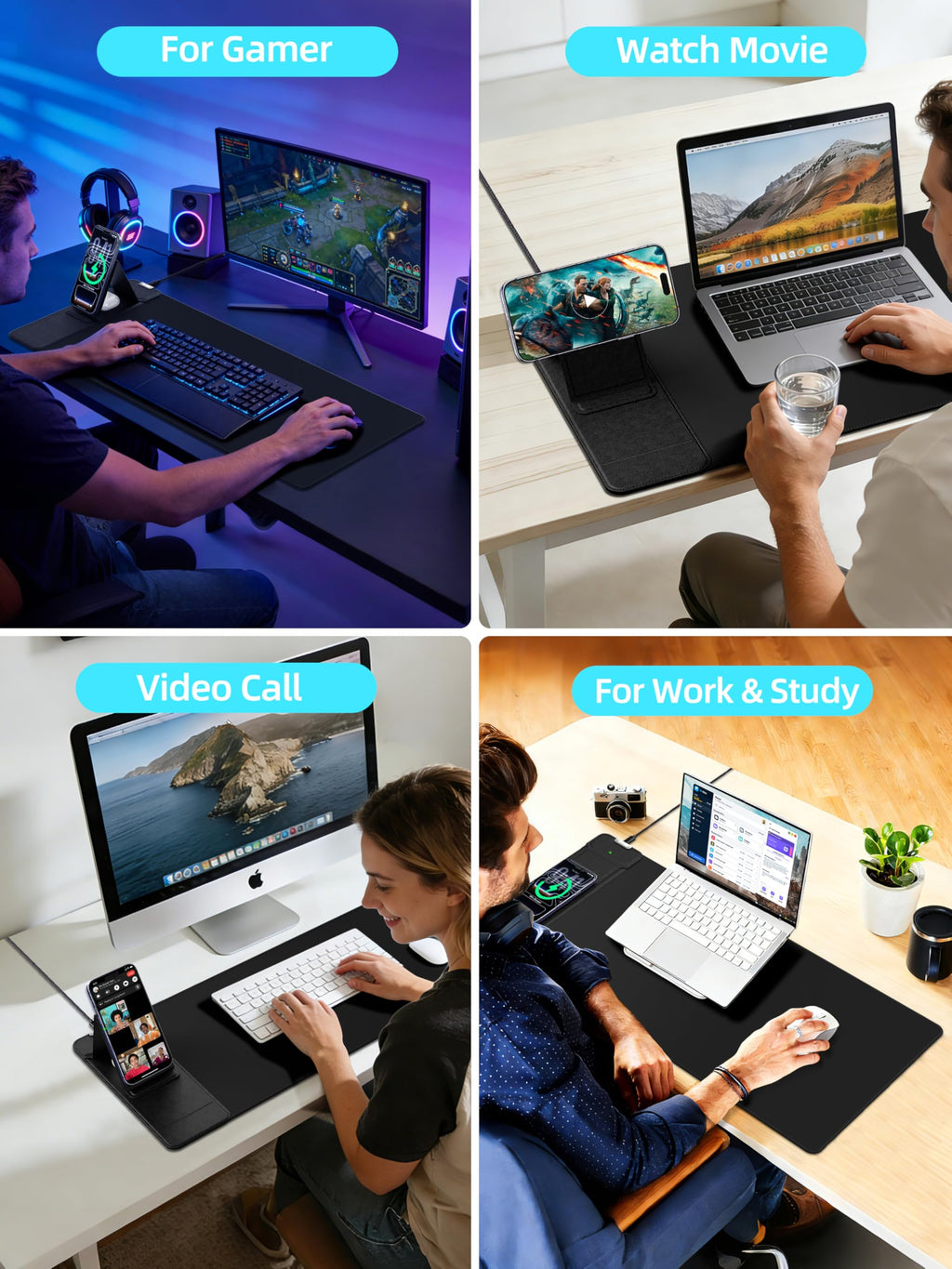 XXL RGB LED Gaming Mouse Pad – Wireless Charger, Phone Holder & 25 Lighting Effects