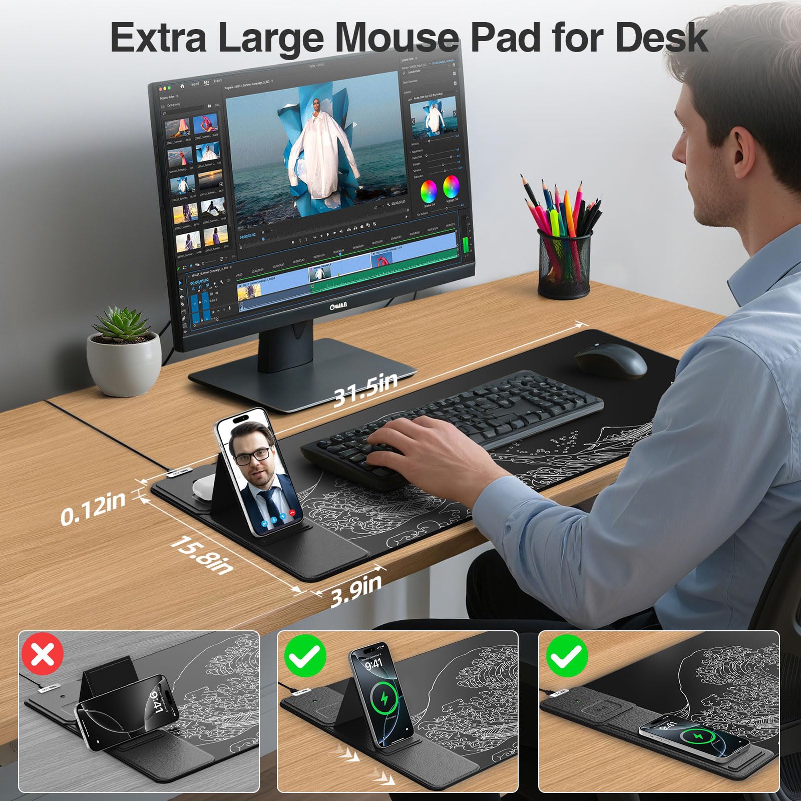 XXL RGB LED Gaming Mouse Pad – Wireless Charger, Phone Holder & 25 Lighting Effects