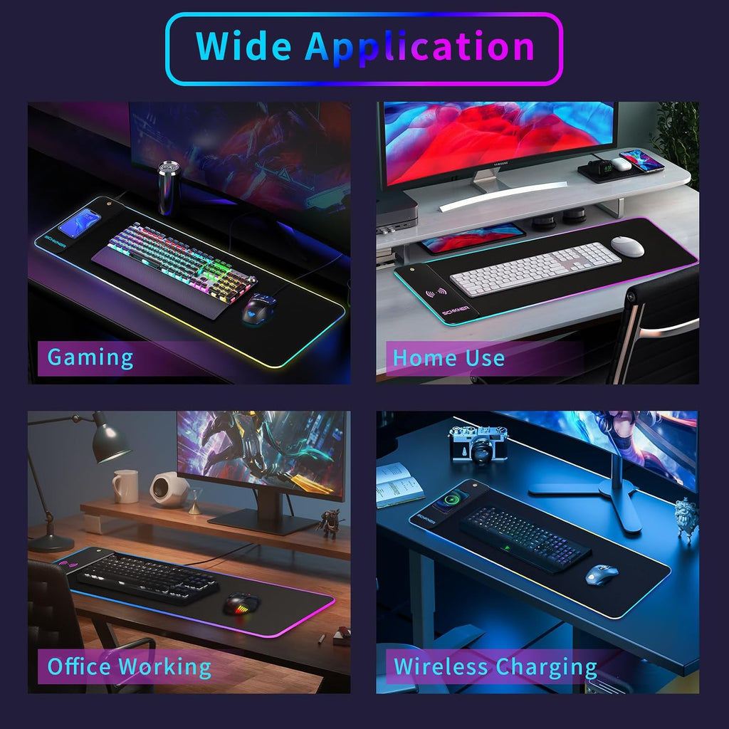 RGB desk mat with laptop and mouse