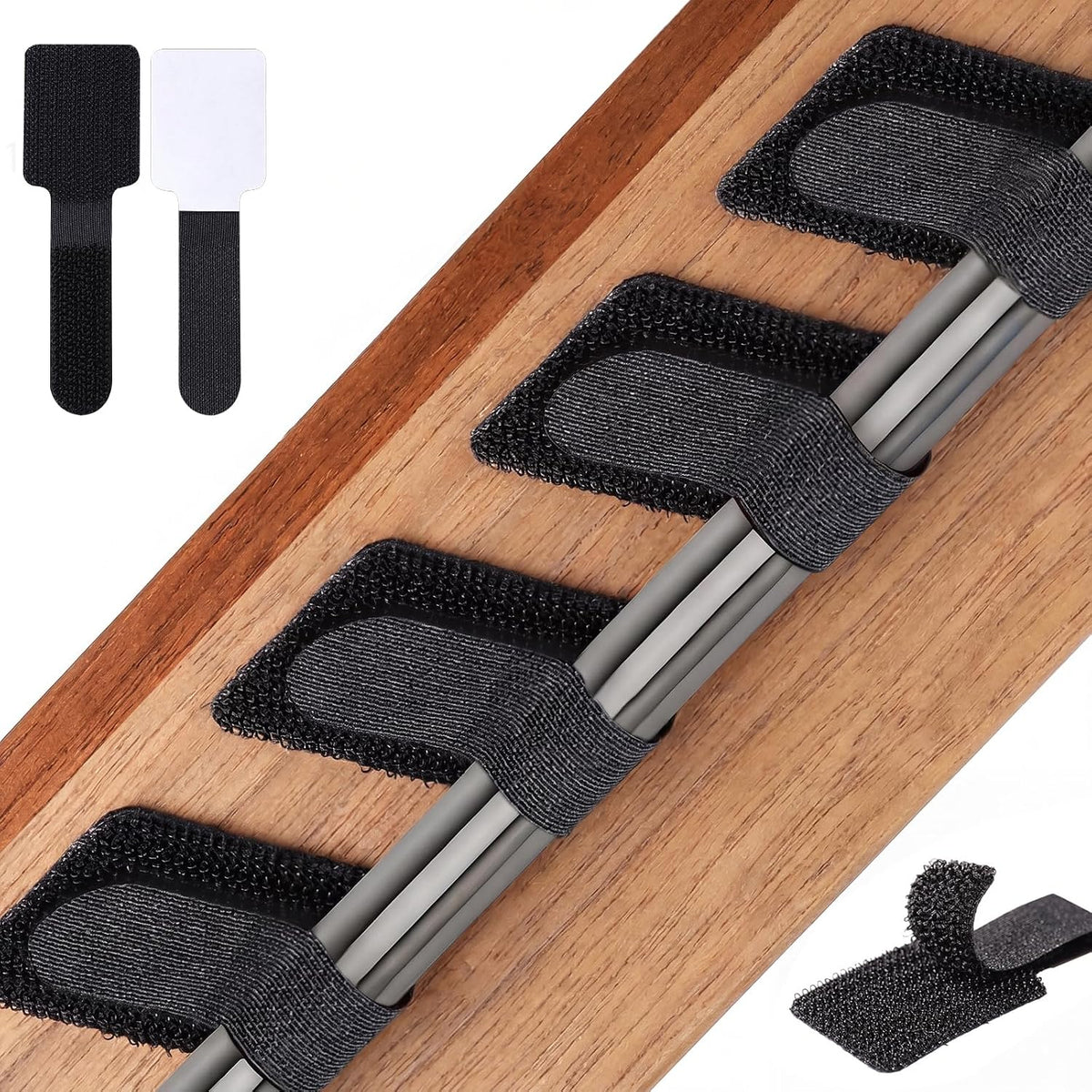 100 pcs cable management under desk hook and loop straps in black