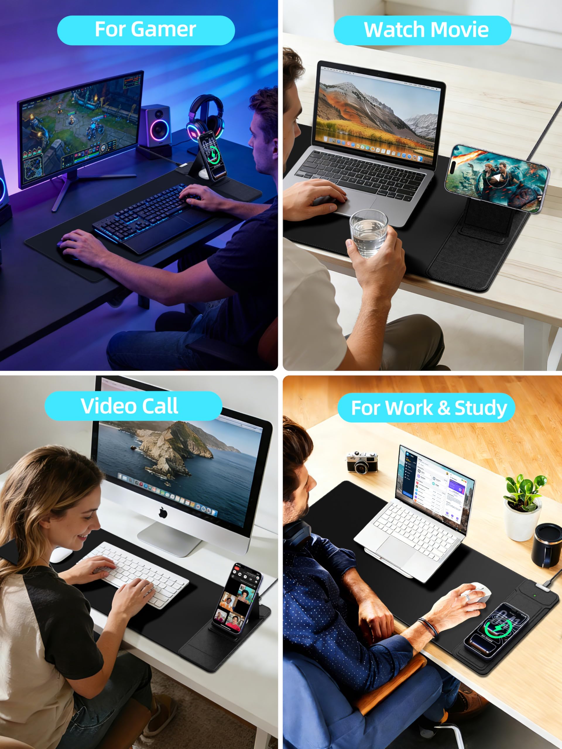 XXL RGB LED Gaming Mouse Pad – Wireless Charger, Phone Holder & 25 Lighting Effects