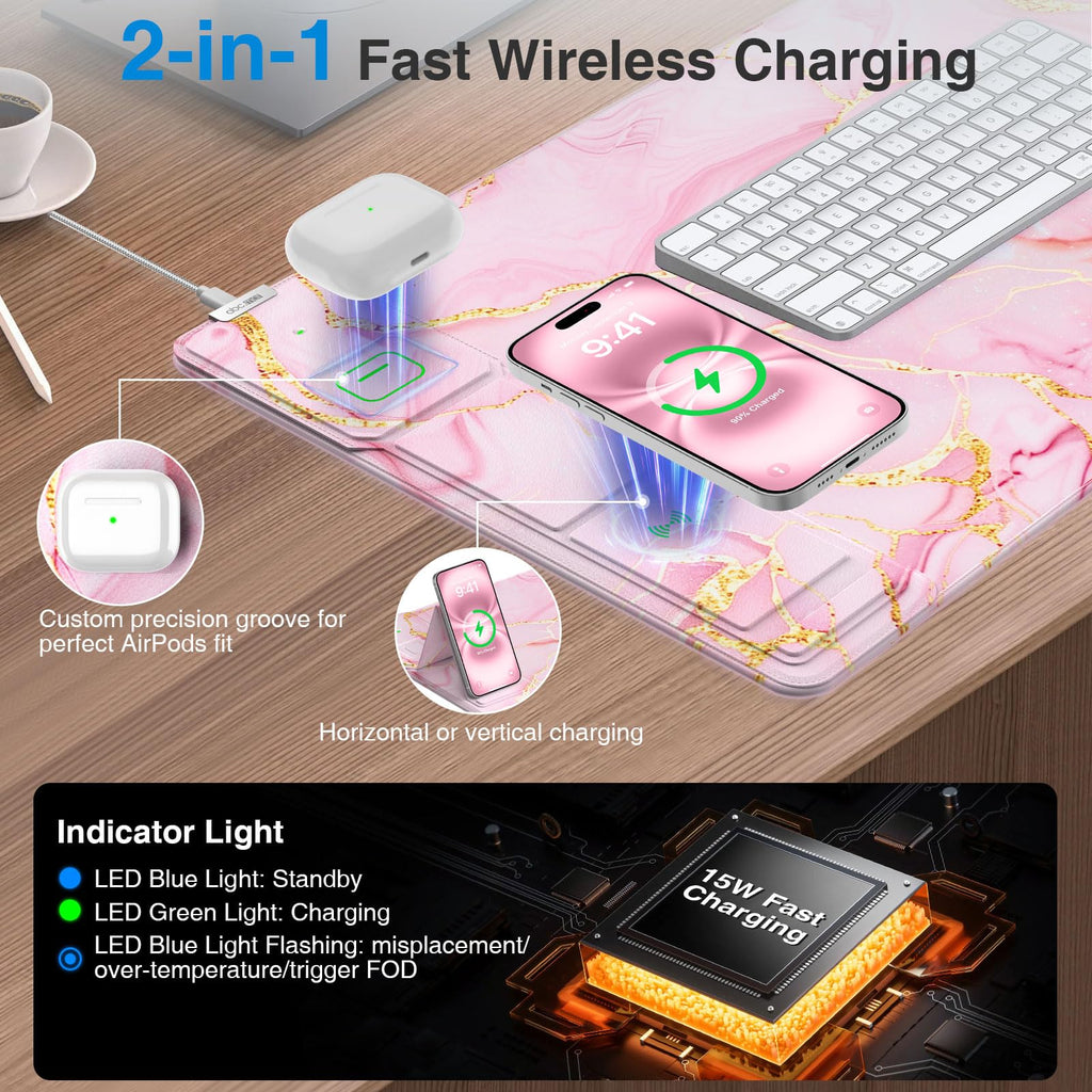 XXL RGB LED Gaming Mouse Pad – Wireless Charger, Phone Holder & 25 Lighting Effects