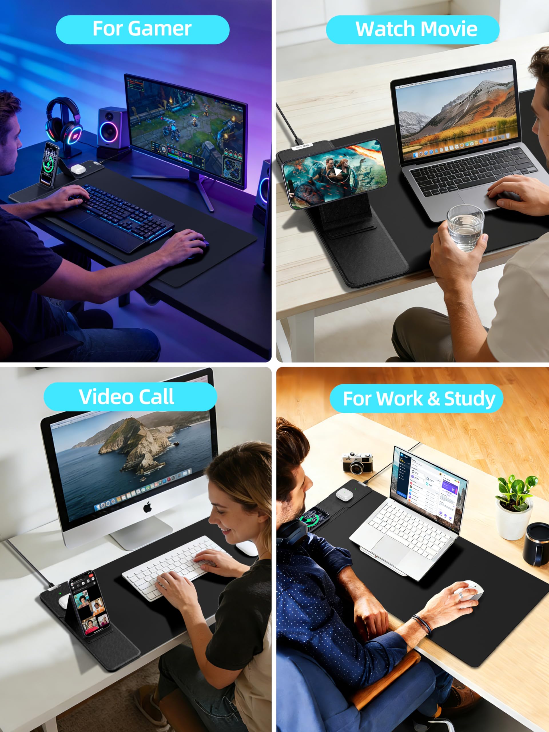 XXL RGB LED Gaming Mouse Pad – Wireless Charger, Phone Holder & 25 Lighting Effects