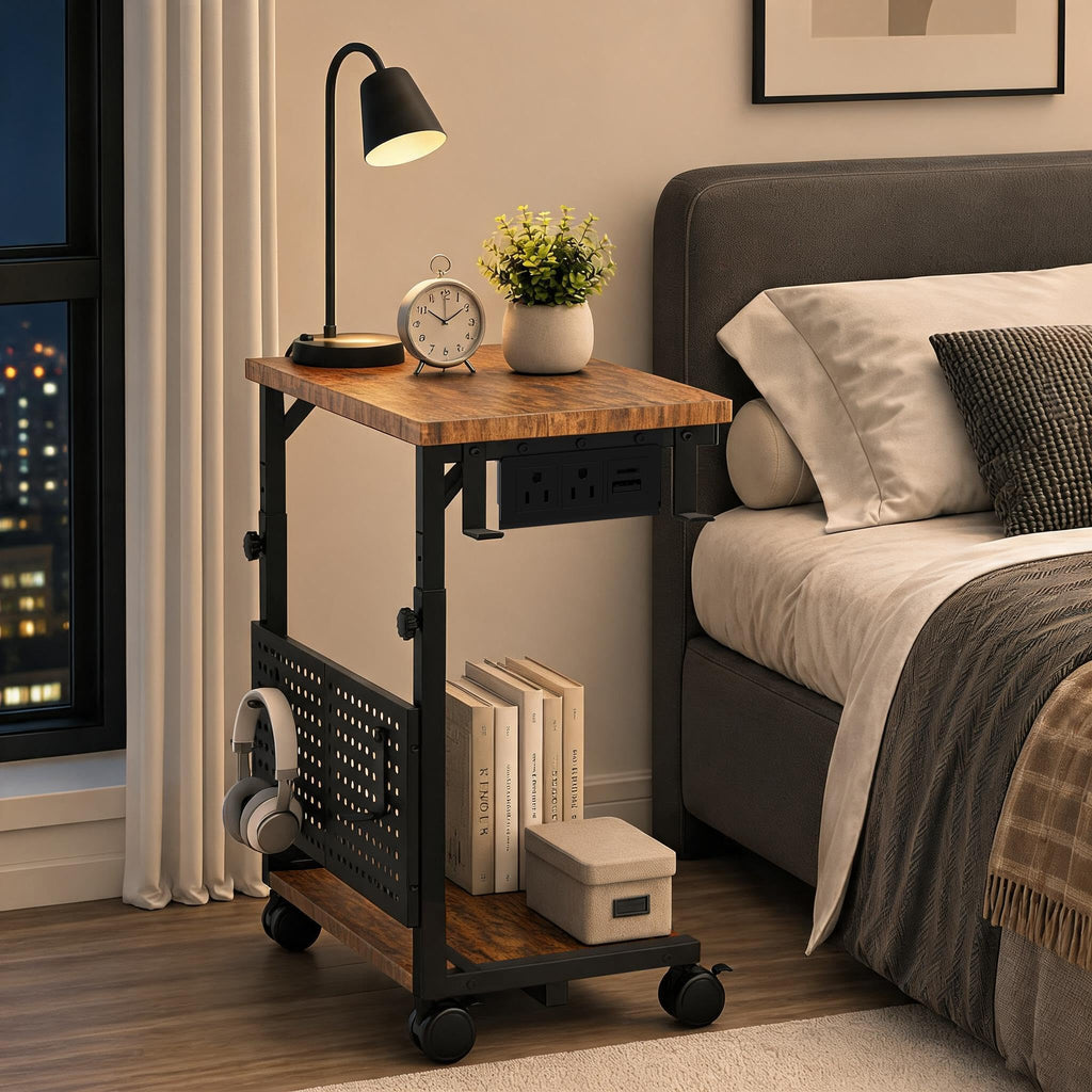 Adjustable PC Tower Stand – Computer Holder with Charging Station & Pegboard Organizer