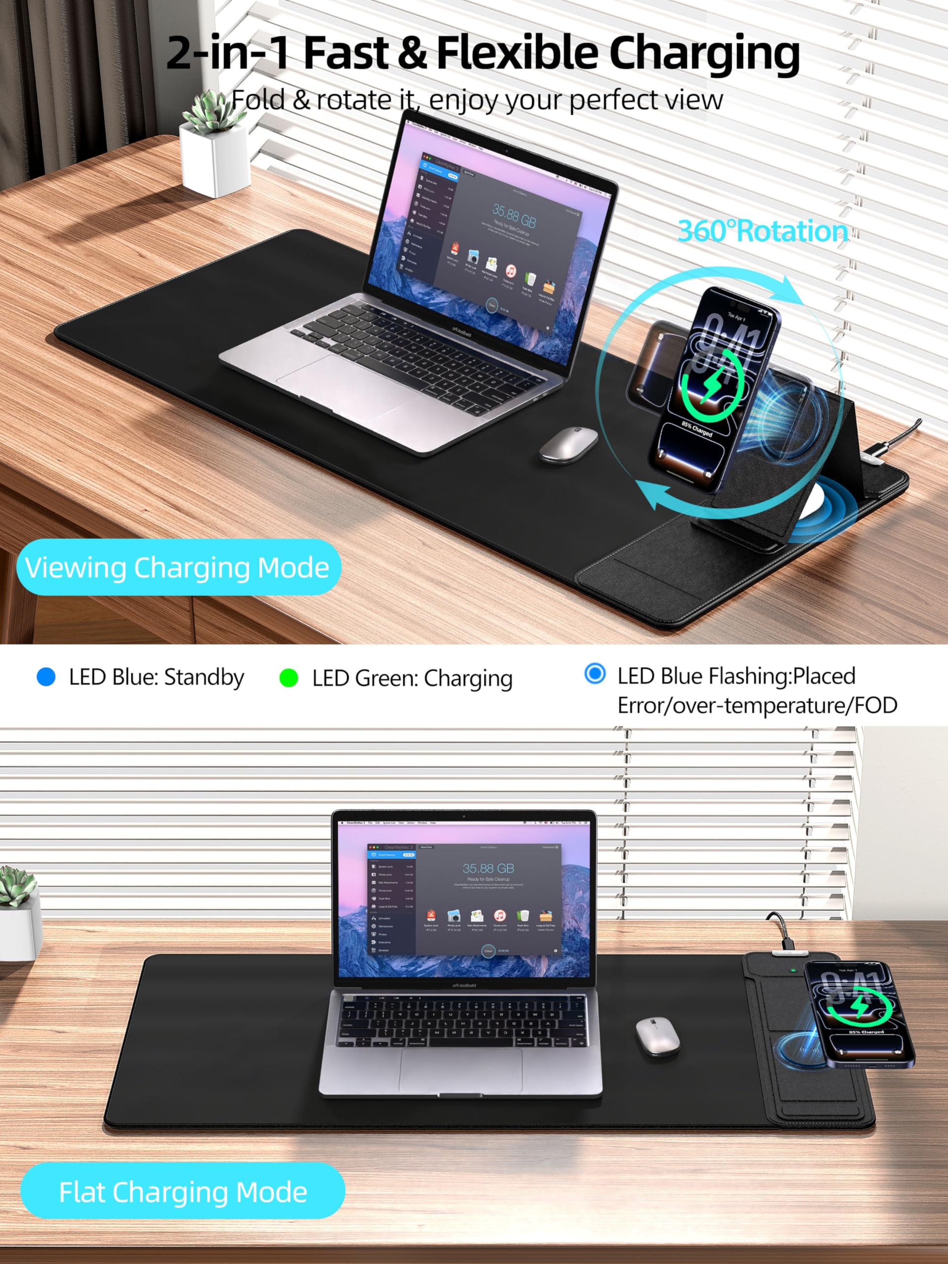 XXL RGB LED Gaming Mouse Pad – Wireless Charger, Phone Holder & 25 Lighting Effects