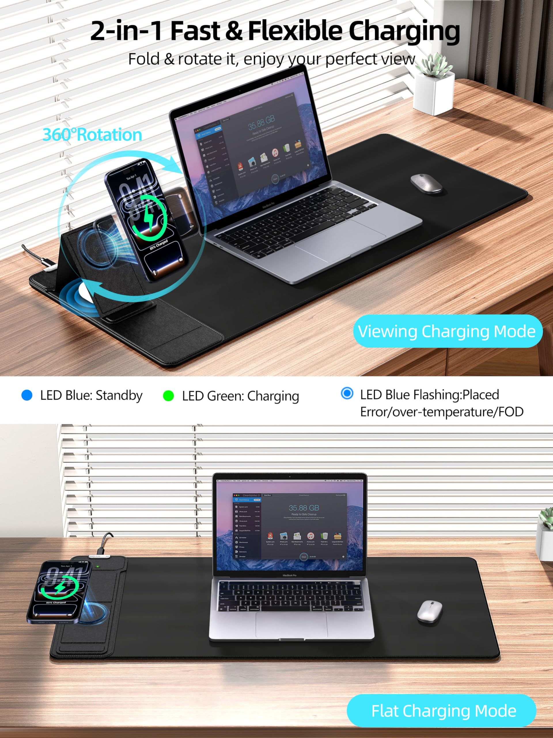 XXL RGB LED Gaming Mouse Pad – Wireless Charger, Phone Holder & 25 Lighting Effects