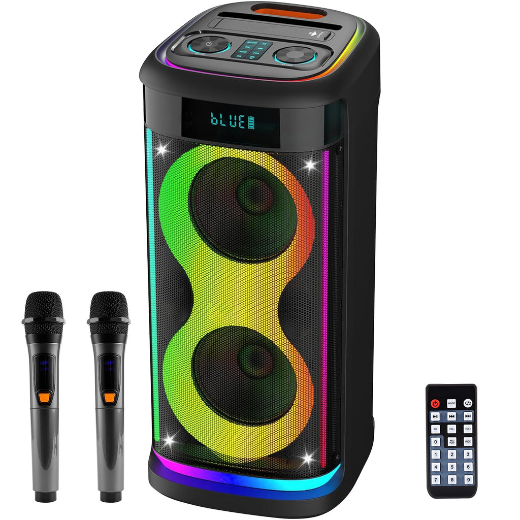Portable Party Speaker with LED Lights and Wireless Microphone