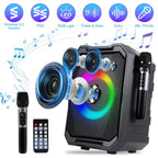 Portable Party Speaker with LED Lights and 2 Wireless Microphones